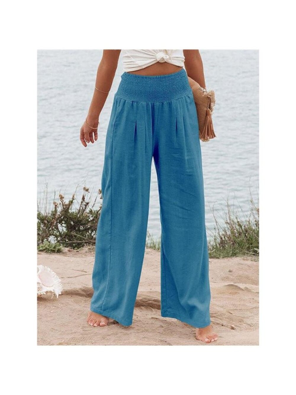 Smocked High Waisted Wide Leg Pants